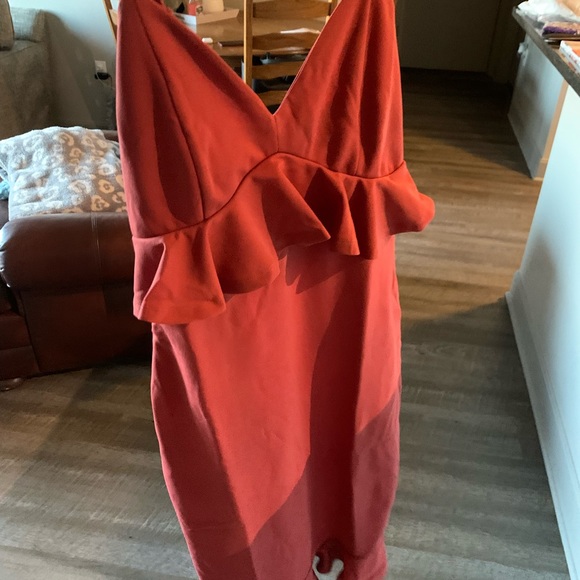 Women's V Neck Ruffle Hem Fishtail Bodycon Dress - Picture 6 of 12